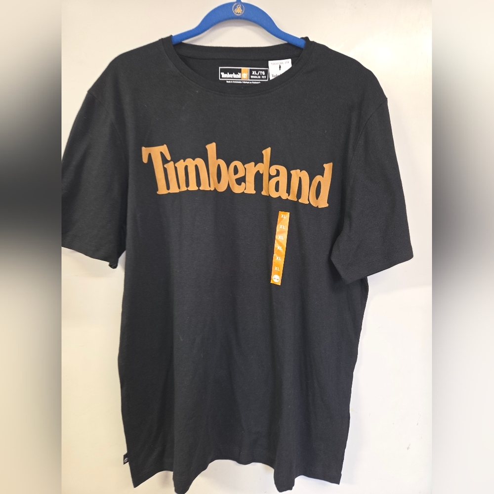 NEW Timberland Black Tee with Bold Orange Accent